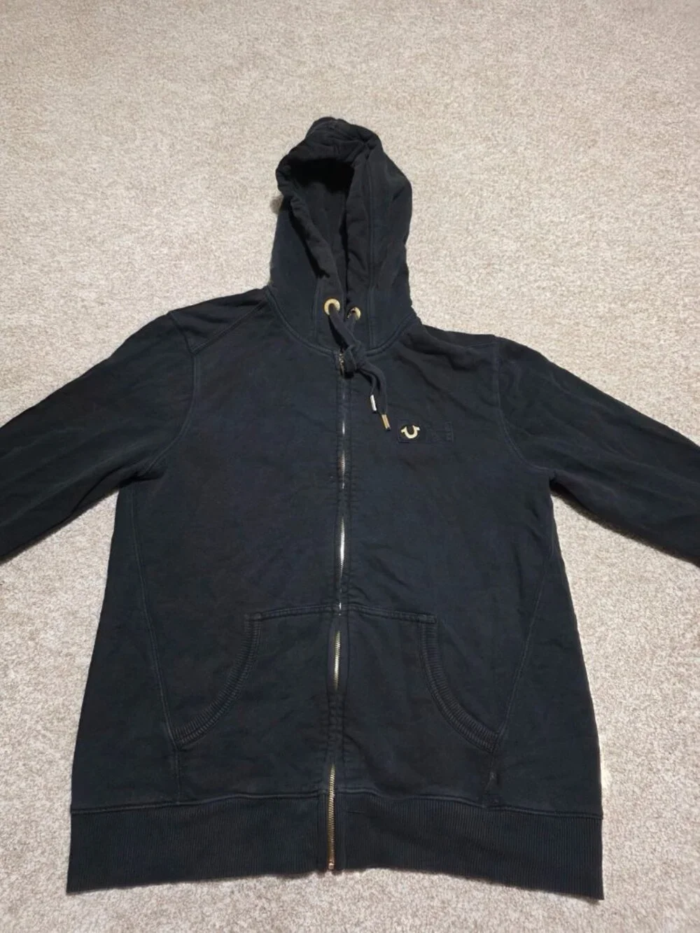 Men’s True Religion Y2K Full Zip Black Streetwear Hoodie Size Medium